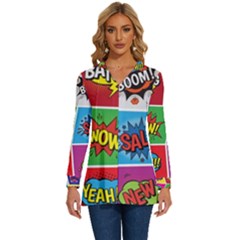 Pop Art Comic Vector Speech Cartoon Bubbles Popart Style With Humor Text Boom Bang Bubbling Expressi Long Sleeve Drawstring Hooded Top