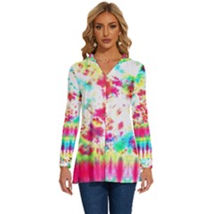 Pattern Decorated Schoolbus Tie Dye Long Sleeve Drawstring Hooded Top