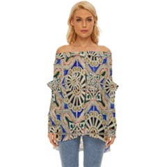 Ceramic-portugal-tiles-wall- Off Shoulder Chiffon Pocket Shirt