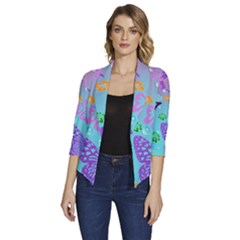 Butterfly Vector Background Women s Draped Front 3/4 Sleeve Shawl Collar Jacket by Amaryn4rt