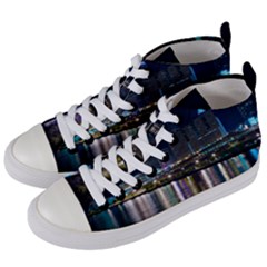 Cleveland Building City By Night Women s Mid-top Canvas Sneakers by Amaryn4rt