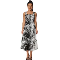 Fractal Black Spiral On White Square Neckline Tiered Midi Dress by Amaryn4rt