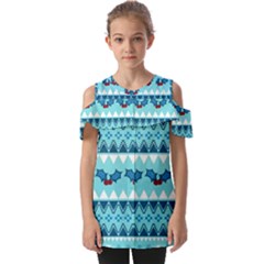 Blue Christmas Vintage Ethnic Seamless Pattern Fold Over Open Sleeve Top by Amaryn4rt