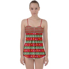 Christmas-papers-red-and-green Babydoll Tankini Top by Amaryn4rt