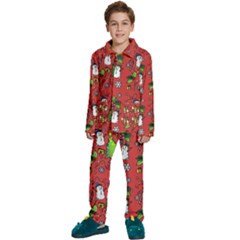 Santa Snowman Gift Holiday Christmas Cartoon Kids  Long Sleeve Velvet Pajamas Set by Amaryn4rt