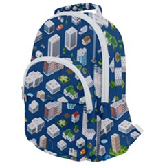 Isometric-seamless-pattern-megapolis Rounded Multi Pocket Backpack by Amaryn4rt