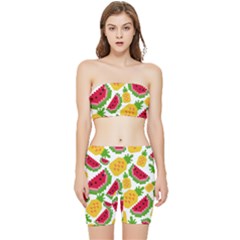 Watermelon-pattern-se-fruit-summer Stretch Shorts And Tube Top Set by Amaryn4rt