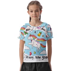 Merry Christmas Xmas Doodle Sketch Cartoon Unicorn Kids  Frill Chiffon Blouse by Pakjumat