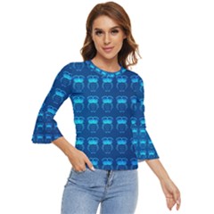 Bird Pattern Owl Drawing Bell Sleeve Top