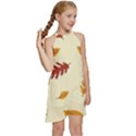 Leaves Autumn Fall Background Kids  Halter Collar Waist Tie Chiffon Dress View3