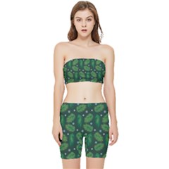 Leaves Snowflake Pattern Holiday Stretch Shorts And Tube Top Set by Pakjumat