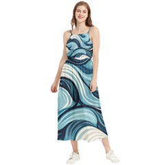 Pattern Ocean Waves Arctic Ocean Blue Nature Sea Boho Sleeveless Summer Dress by Pakjumat