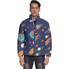 Space Galaxy Planet Universe Stars Night Fantasy Men s Puffer Bubble Jacket Coat by Pakjumat