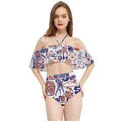 Artistic Psychedelic Doodle Halter Flowy Bikini Set 