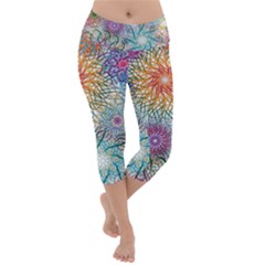 Psychedelic Flowers Yellow Abstract Psicodelia Lightweight Velour Capri Yoga Leggings