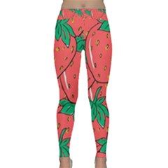 Texture Sweet Strawberry Dessert Food Summer Pattern Classic Yoga Leggings by Sarkoni