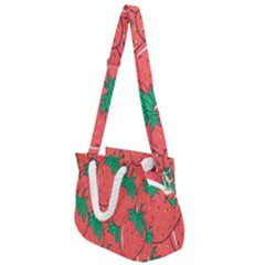 Texture Sweet Strawberry Dessert Food Summer Pattern Rope Handles Shoulder Strap Bag by Sarkoni