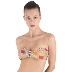 Fast Junk Food  Pizza Burger Cool Soda Pattern Twist Bandeau Bikini Top