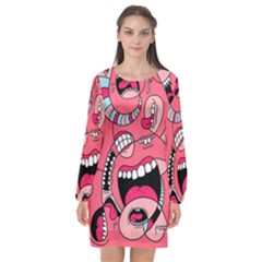 Big Mouth Worm Long Sleeve Chiffon Shift Dress 