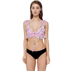 Animals Elephant Pink Cute Low Cut Ruffle Edge Bikini Top