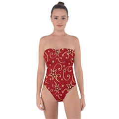 Christmas Texture Pattern Red Craciun Tie Back One Piece Swimsuit