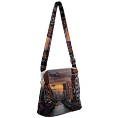 River Buildings City Urban Zipper Messenger Bag by Sarkoni