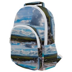 Mountains Trail Forest Yellowstone Rounded Multi Pocket Backpack by Sarkoni