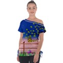 Vector Graphic Illustration Wallpaper Off Shoulder Tie-Up T-Shirt View1