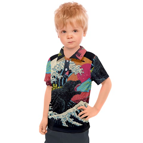 Retro Wave Kaiju Godzilla Japanese Pop Art Style Kids  Polo T-shirt by Modalart