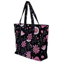 Flowers Pattern Zip Up Canvas Bag by Ravend