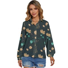 Flowers Leaves Pattern Seamless Women s Long Sleeve Button Up Shirt