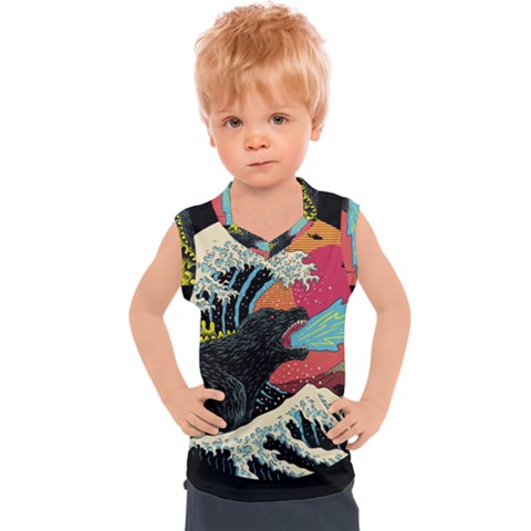 Retro Wave Kaiju Godzilla Japanese Pop Art Style Kids  Sport Tank Top by Modalart