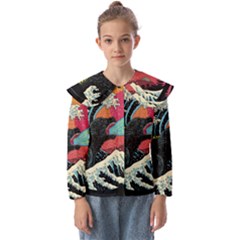 Retro Wave Kaiju Godzilla Japanese Pop Art Style Kids  Peter Pan Collar Blouse by Modalart