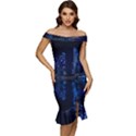 Illuminated Cityscape Against Blue Sky At Night Off Shoulder Ruffle Split Hem Bodycon Dress View1