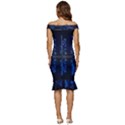 Illuminated Cityscape Against Blue Sky At Night Off Shoulder Ruffle Split Hem Bodycon Dress View4