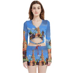 Architecture Building Cathedral Church Velvet Wrap Crop Top And Shorts Set by Modalart