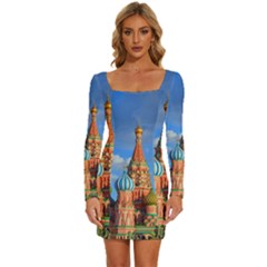 Architecture Building Cathedral Church Long Sleeve Square Neck Bodycon Velvet Dress by Modalart