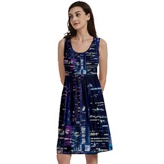 Black Building Lighted Under Clear Sky Classic Skater Dress by Modalart