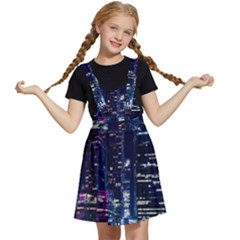 Black Building Lighted Under Clear Sky Kids  Apron Dress by Modalart