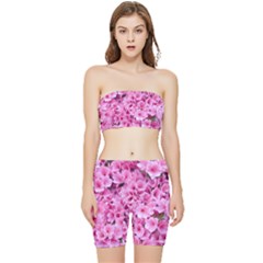 Beautiful Tree Flowers Stretch Shorts And Tube Top Set