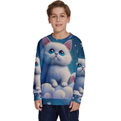 Cat On The Sky Kids  Crewneck Sweatshirt