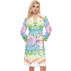 Mandala Pattern Rainbow Pride Long Sleeve Velvet Robe by Vaneshop