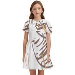 Abstract Hand Vine Lines Drawing Kids  Bow Tie Puff Sleeve Dress