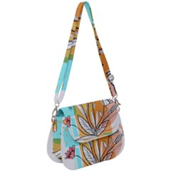 Flower Leaves Foliage Grass Doodle Saddle Handbag by Grandong