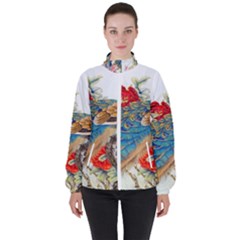 Birds Peacock Artistic Colorful Flower Painting Women s High Neck Windbreaker by Sarkoni