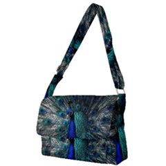 Blue And Green Peacock Full Print Messenger Bag (l) by Sarkoni