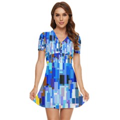 Color Colors Abstract Colorful V-neck High Waist Chiffon Mini Dress