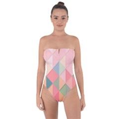 Background Geometric Triangle Tie Back One Piece Swimsuit