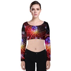 Physics Quantum Physics Particles Velvet Long Sleeve Crop Top by Sarkoni