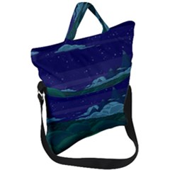 Adventure Time Cartoon Night Green Color Sky Nature Fold Over Handle Tote Bag by Sarkoni